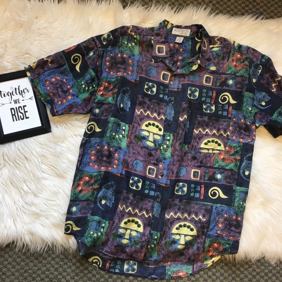 Vintage Other - Vintage Mens Silk Button Down Abstract Print Shirt